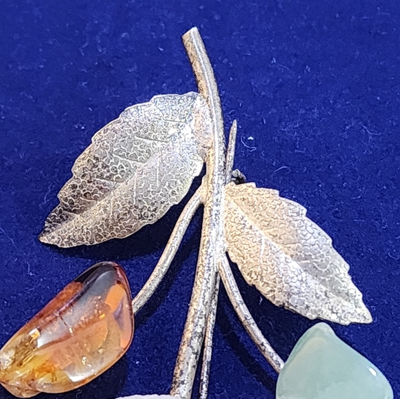 Vintage Flower Geode & Gemstones Gold Tone Brooch